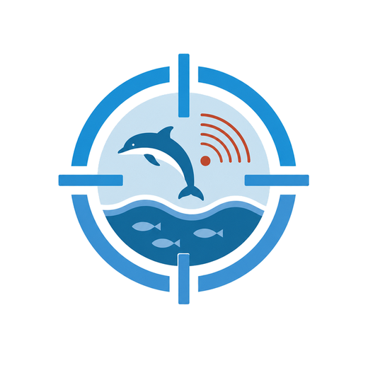 Icono de objetivo sobre el mar y delfines